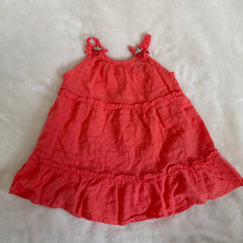 Old Navy Baby Girl Gauze Tiered Dress Strawberry Straps Sz 12-18M Coral